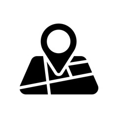Map with pin, geo locate, pointer icon. Black icon on white background