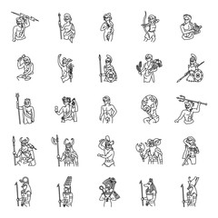 Ancient Gods outlines vector icons