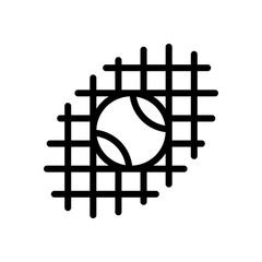 Tennis ball and grid, sport game, outline linear icon. Black icon on white background