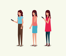 Fototapeta premium group of girls using smartphone