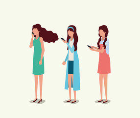 Obraz premium group of girls using smartphone