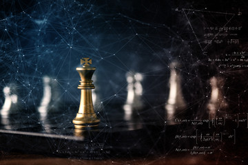 strategy ideas concept business futuristic graphic icon and golden chess board game black colot tone - obrazy, fototapety, plakaty