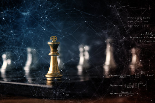 strategy ideas concept business futuristic graphic icon and golden chess board game black colot tone