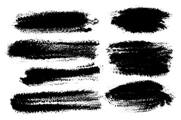 Vector set of hand drawn brush strokes, stains for backdrops. Monochrome design elements set. One color monochrome artistic hand drawn backgrounds.