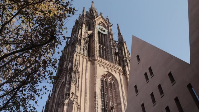 Frankfurt Cathedral Tower on Sunny Autumn Day