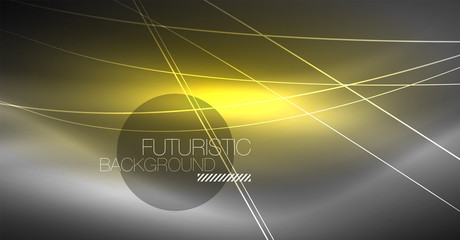 Digital technology abstract background - neon geometric design. Abstract glowing lines. Colorful techno background. Futuristic shape.