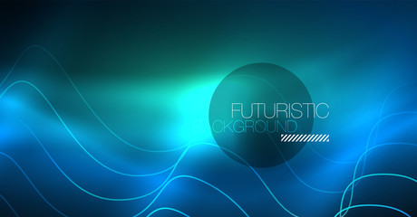 Glowing abstract wave on dark, shiny motion, Christmas and New Year magic space light. Techno abstract background
