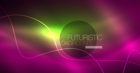 Abstract shiny glowinng color wave design element on dark background - science or technology concept