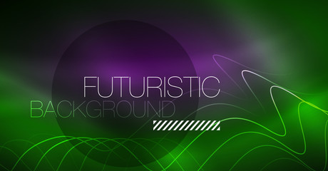 Abstract shiny glowinng color wave design element on dark background - science or technology concept