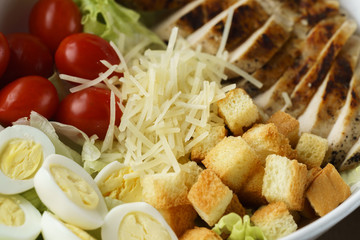 chicken caesar salad close up
