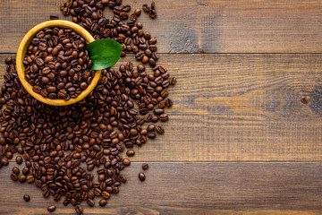 coffee bean on wooden table background top view mockup