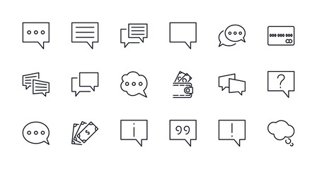 Set of speech bubble chat vector lines of icons. Editable move. 32x32 pixels.