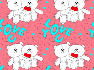 Cute seamless pattern design decorated with cloud, star,heart shape and sleeping bear for baby bedroom wallpaper.