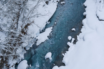 Shirahige waterfall in winter, Biei, Japan