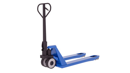 Blue Hand Pallet Truck isolated on white background. 3D illustration