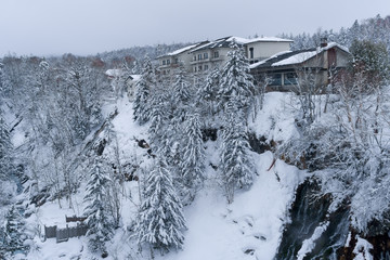 Shirahige waterfall in winter, Biei, Japan