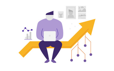 Abstract man sitting on a line graph