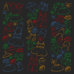 Children clothing and fashion. Dress, skirt, shorts. scarf, trousers for boys and girls. Kids fashion. Summer, winter, spring, autumn sale.