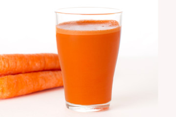 Carrot Juice and Carrots Isolated on White