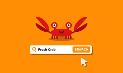 Fresh Crab written on a browser search bar with Cute Illustration