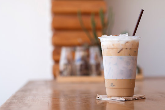 Close up of Iced coffee with straw