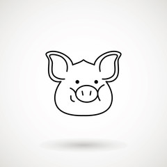 Pig line icon. logo Piglet face with smile in outline style. Icon of Cartoon pig head with smile. Chinese New Year 2019. Zodiac. Chinese traditional Design, decoration Vector illustration.