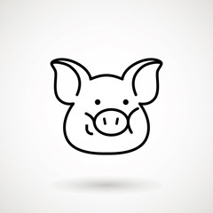 Pig line icon. logo Piglet face with smile in outline style. Icon of Cartoon pig head with smile. Chinese New Year 2019. Zodiac. Chinese traditional Design, decoration Vector illustration.