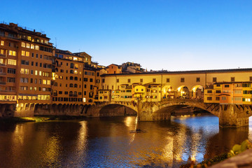 Fototapeta na wymiar Ponte Vecchio Bridge over river Arno at night. Florence. Italy