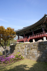 Fototapeta na wymiar It is Jinjuseong Fortress which is a famous tourist attraction in Korea.