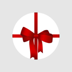 Vector White Round Gift Box with Shiny Red Satin Bow and Ribbon Top View Close up Isolated on Background