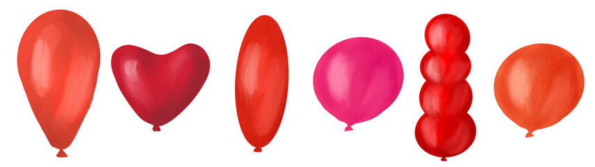 Set of colorful balloons, digital illustration, different colors