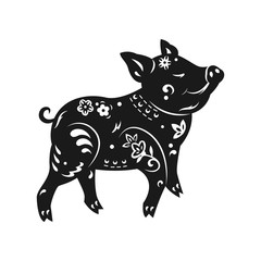Black white pig vector illustration for chinese new year