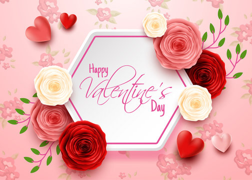 Valentines day greeting card with flowers background 