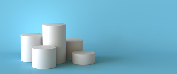 Empty white podium on pastel blue background. 3D rendering.
