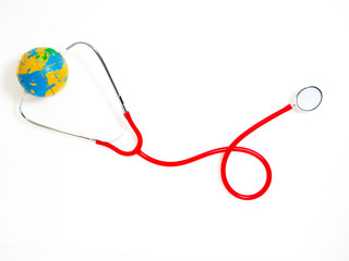 Concept world health day, Red Stethoscope