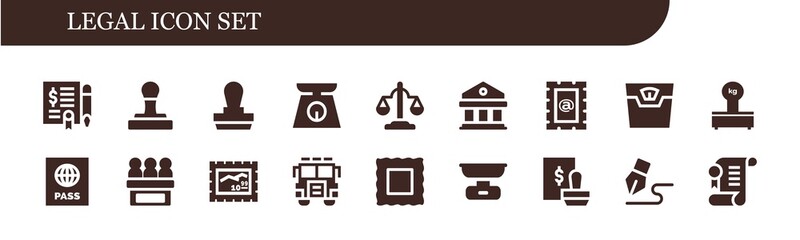 Vector icons pack of 18 filled legal icons