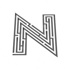3d render maze alphabet letter