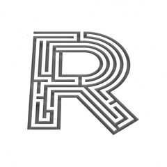 3d render maze alphabet letter