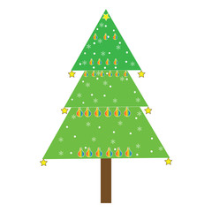 Flat vector illustration of decorated Christmas tree