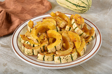 Sliced roasted delicata squash