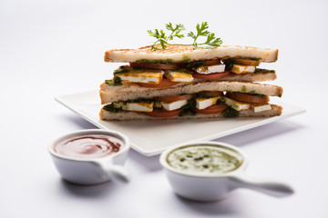 Paneer Sandwich - using Indian cottage cheese and vegetables and chutney
