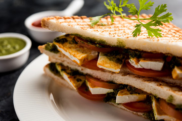 Paneer Sandwich - using Indian cottage cheese and vegetables and chutney