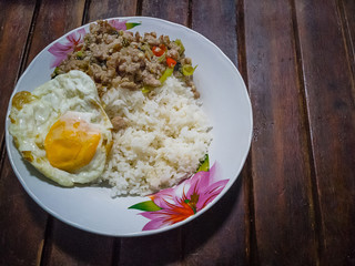  Fried Stir Basil with Minced pork  Thai food.