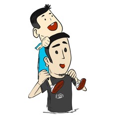 ather and son playing together at the sunset time. Concept of friendly family and father's day