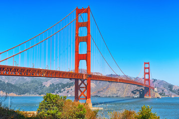 Fototapeta na wymiar Panorama of the Gold Gate Bridge and the other side of the bay. San Francisco.