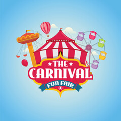 Obraz premium vector illustrations of carnival circus with tent, carousels, ticket fun fair amusement park