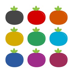 Tomato with leaves flat icon for food apps logo, color set