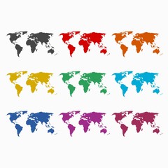 Blank world map icon or logo, color set