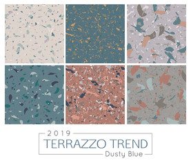 Set of six terrazzo patterns. Italian natural mosaic floors vector illustration