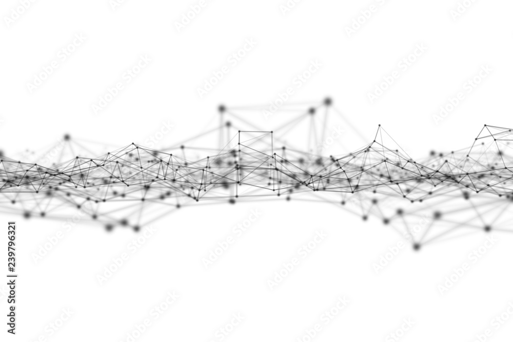 Poster black digital data and network connection triangle lines and spheres in futuristic technology concep